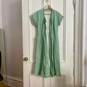 1940s Green Cotton House Dress with Pockets – Handmade Vintage Medium